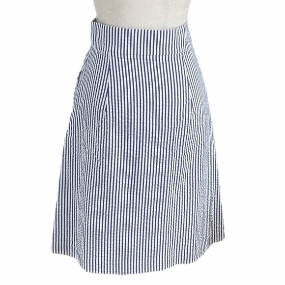 CLUB MONACO VALENCIA WHITE BLUE NAUTICAL STRIPED SEERSUCKER HIGH WAIST SKIRT - 0 - Picture 5 of 10